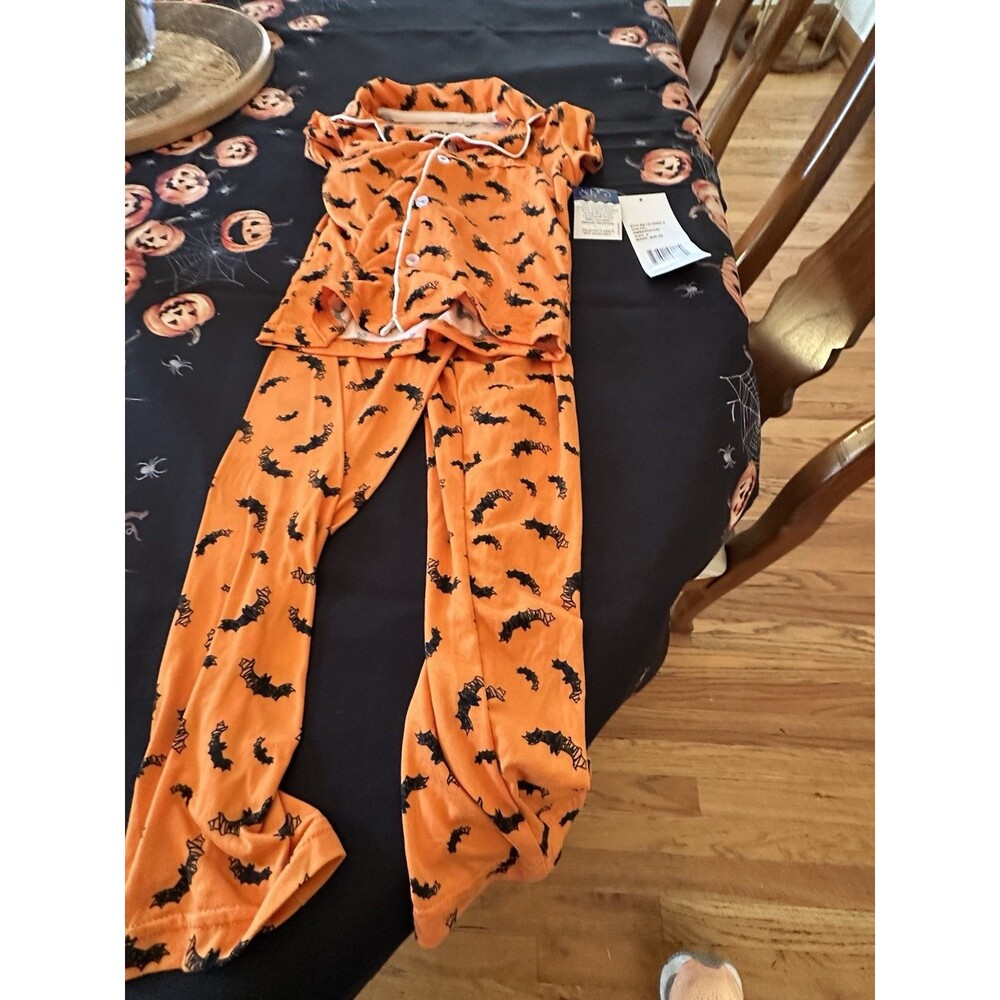 NWT Little Dreamer Sleepwear Orange with Black Bats Set Kid's Size 5 - Picture 6 of 6